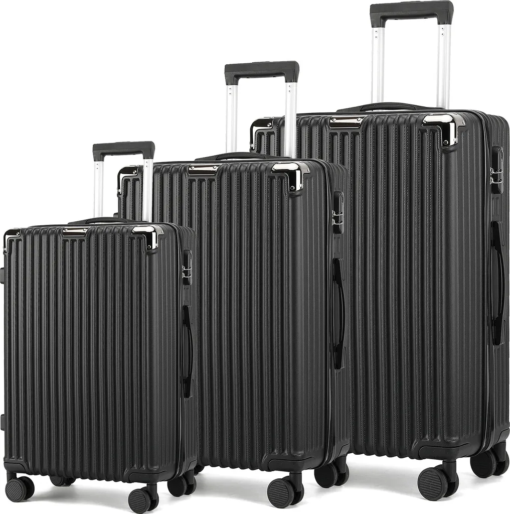 Fortuna Lai Set Valigie Famiglia 3pz | Trolley Nero 20/24/28 Pollici
