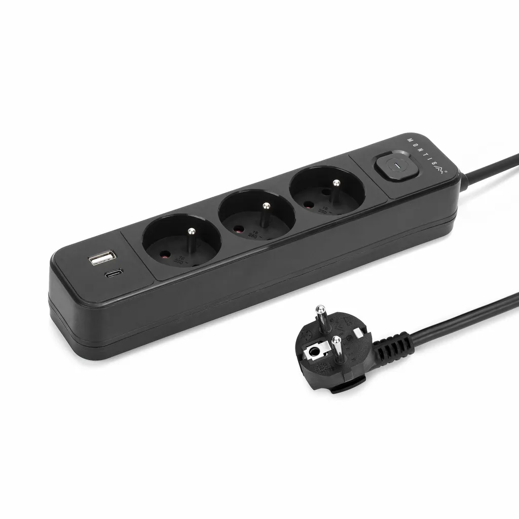 Multiprise USB C et A câble 5m interrupteur noir sécurité 2300W IP20