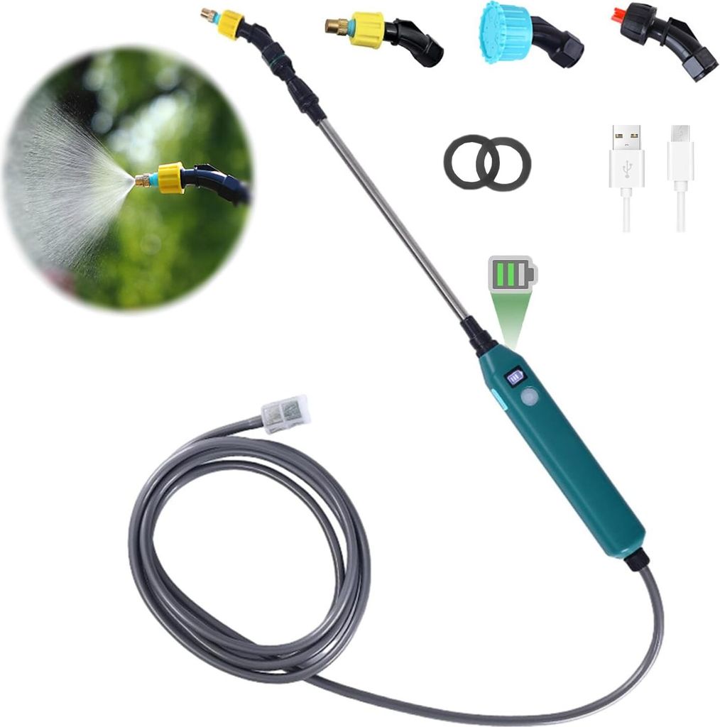 Elektrische Pflanzenspritze mit Akku, Gartenspritze mit 3 verstellbaren Düsen, sichtbarer Akkustand, wiederaufladbare Spritze zum Unkrautjäten