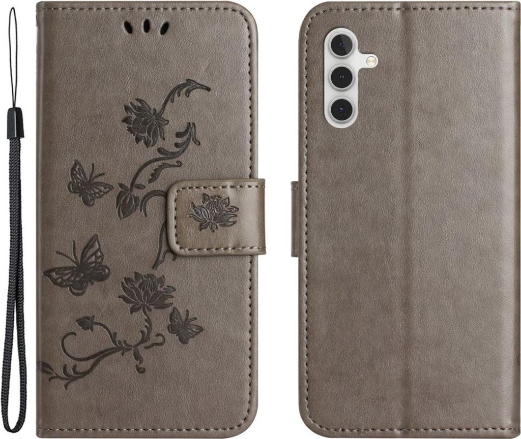 Samsung Galaxy A35 Hülle - Coverup Blumen & Schmetterlinge Klapphülle - Taupe Grau