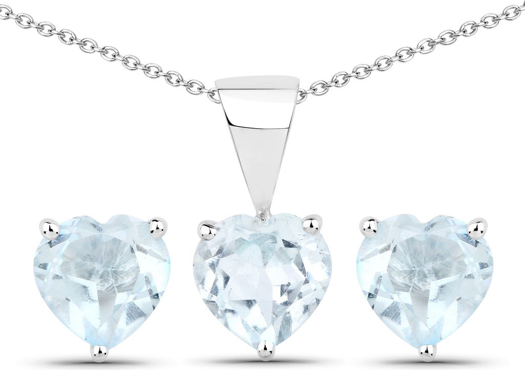 Vira Jewels Schmuck-Set Silber 925 rhodiniert Ohrringe und Halskette mit Blautopas (beh.) Herz-Form