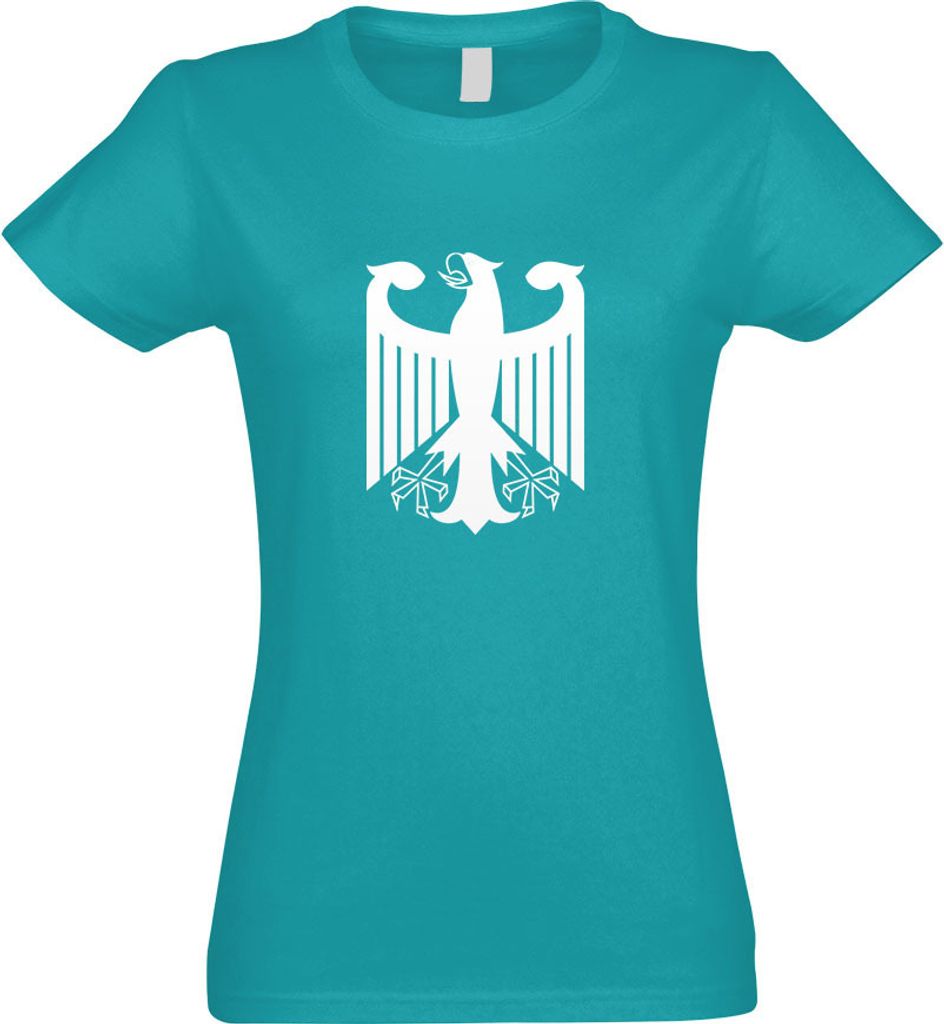 Kiwistar - T-Shirt tailliert - Damen - türkis - Bundeswappen Deutschland o. Rahmen - mit Motiv Bedruckt - Funshirt Design - Sport - Freizeit - Dam...