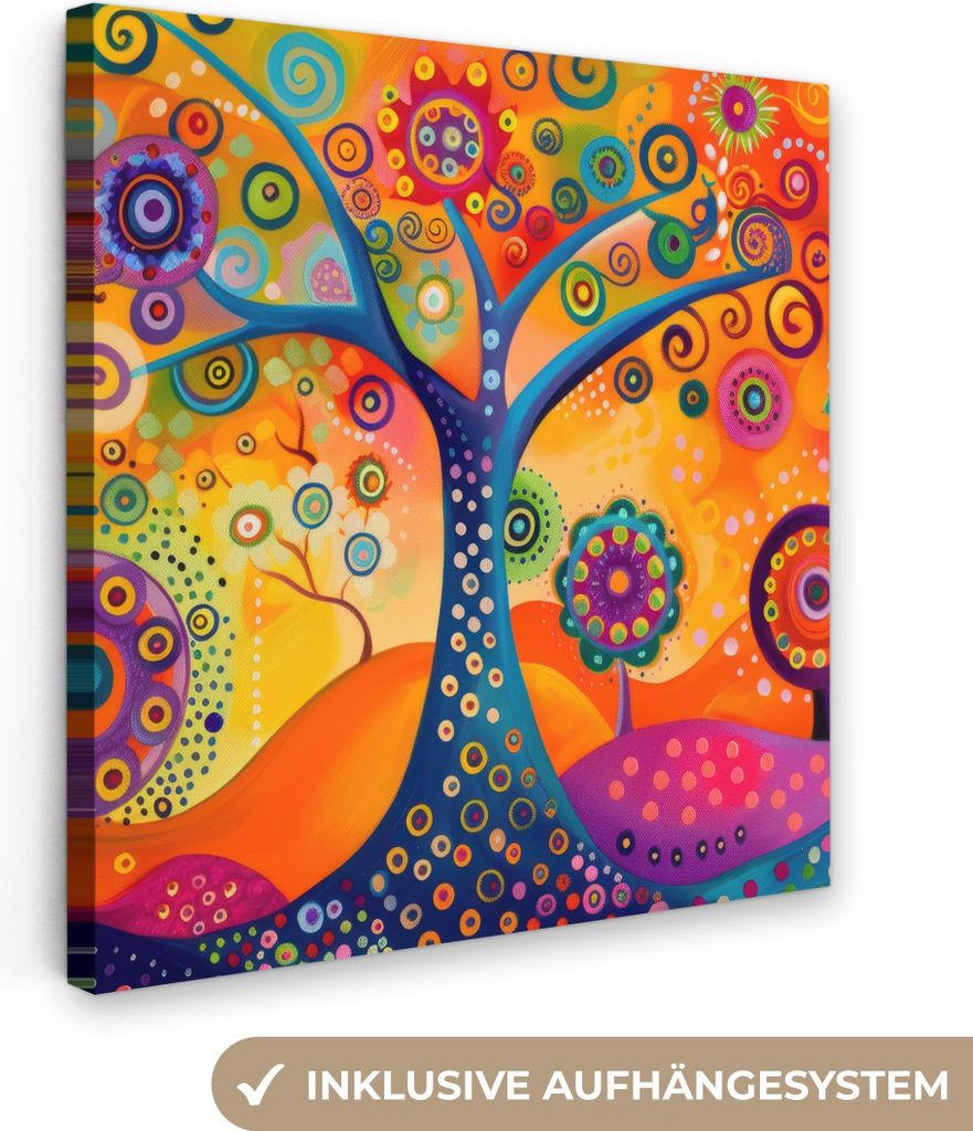 MuchoWow - Leinwandbilder - Baum - Lebensbaum - Abstrakt - Farbenfroh, Wandbild, Wanddeko Bilder Wohnzimmer, 20x20 cm
