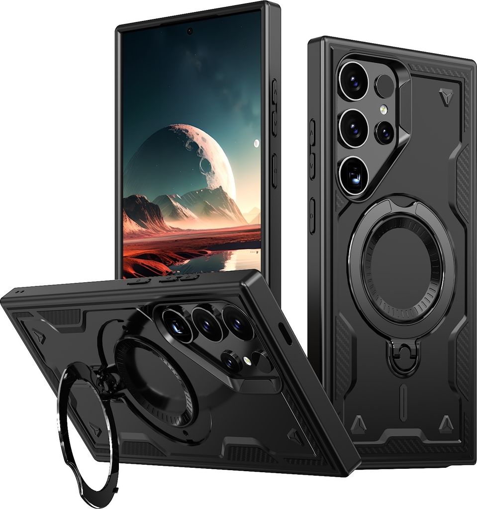 Für Samsung Galaxy S25 Ultra 5G MagSafe Ringhalter PC Hybrid TPU Hülle Schwarz
