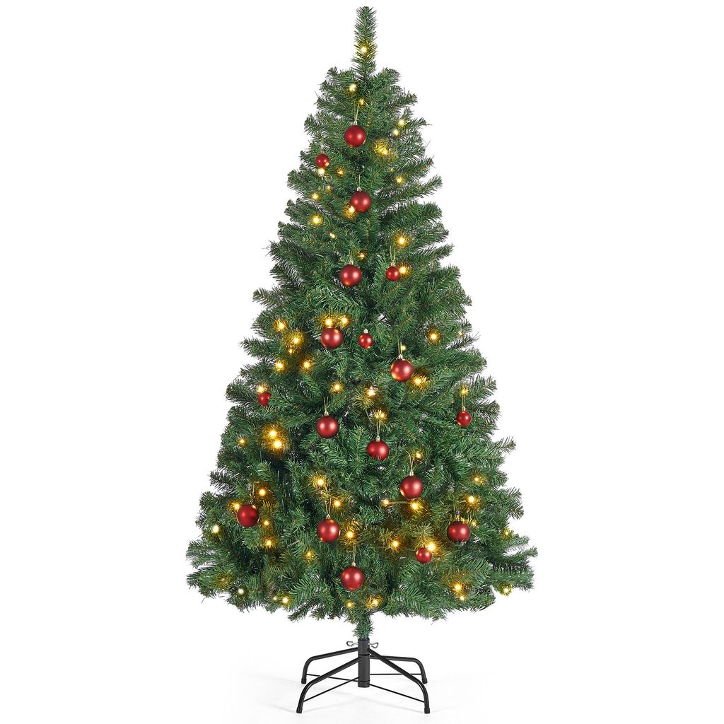 Künstlicher Weihnachtsbaum, mit Beleuchtung, 180 cm hoher Tannenbaum, Spitzen aus PVC, mit Metallständer, schneller Aufbau, grün