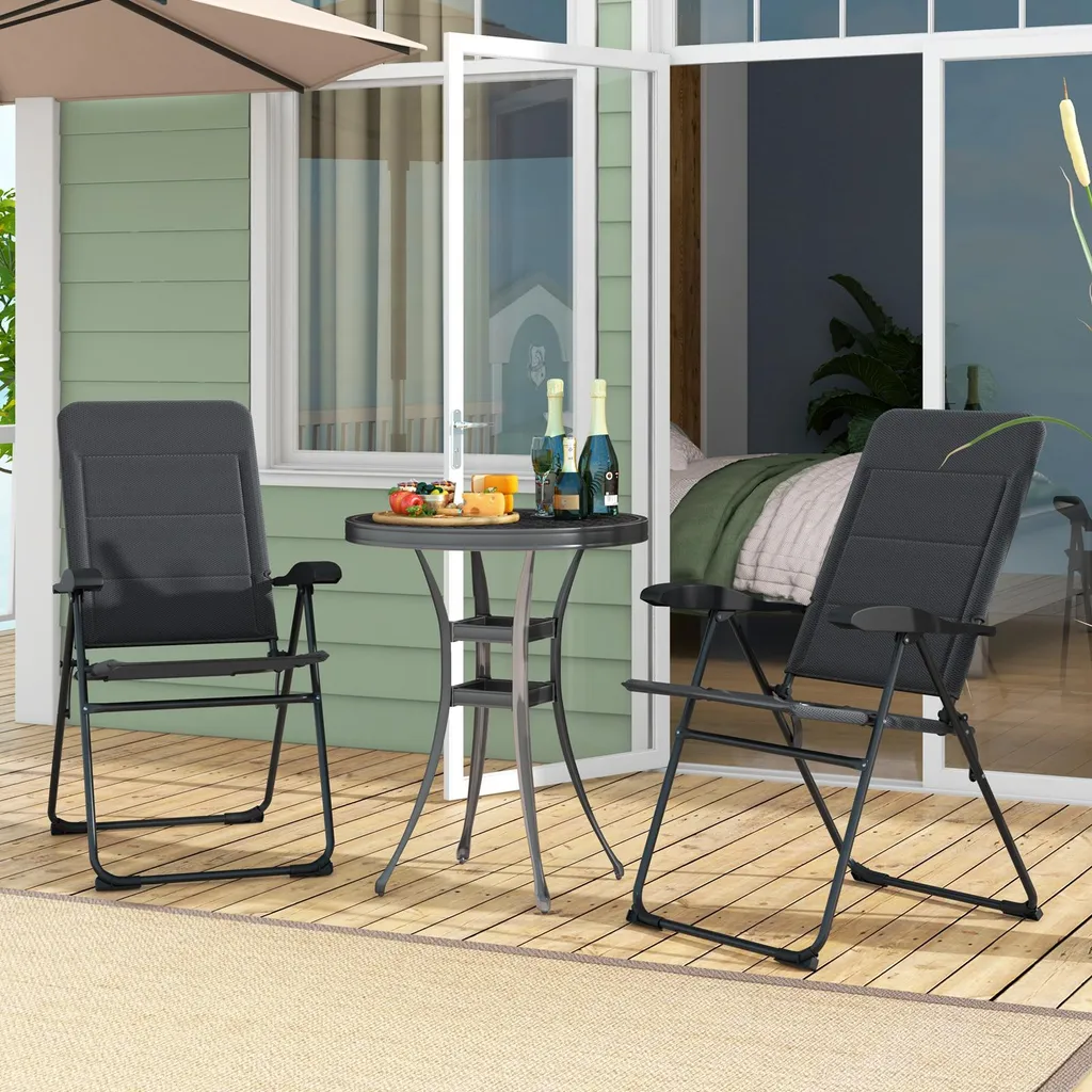 Chaises de Balcon Pliantes Grises pour Détente Extérieure - Pack de 2 - 2