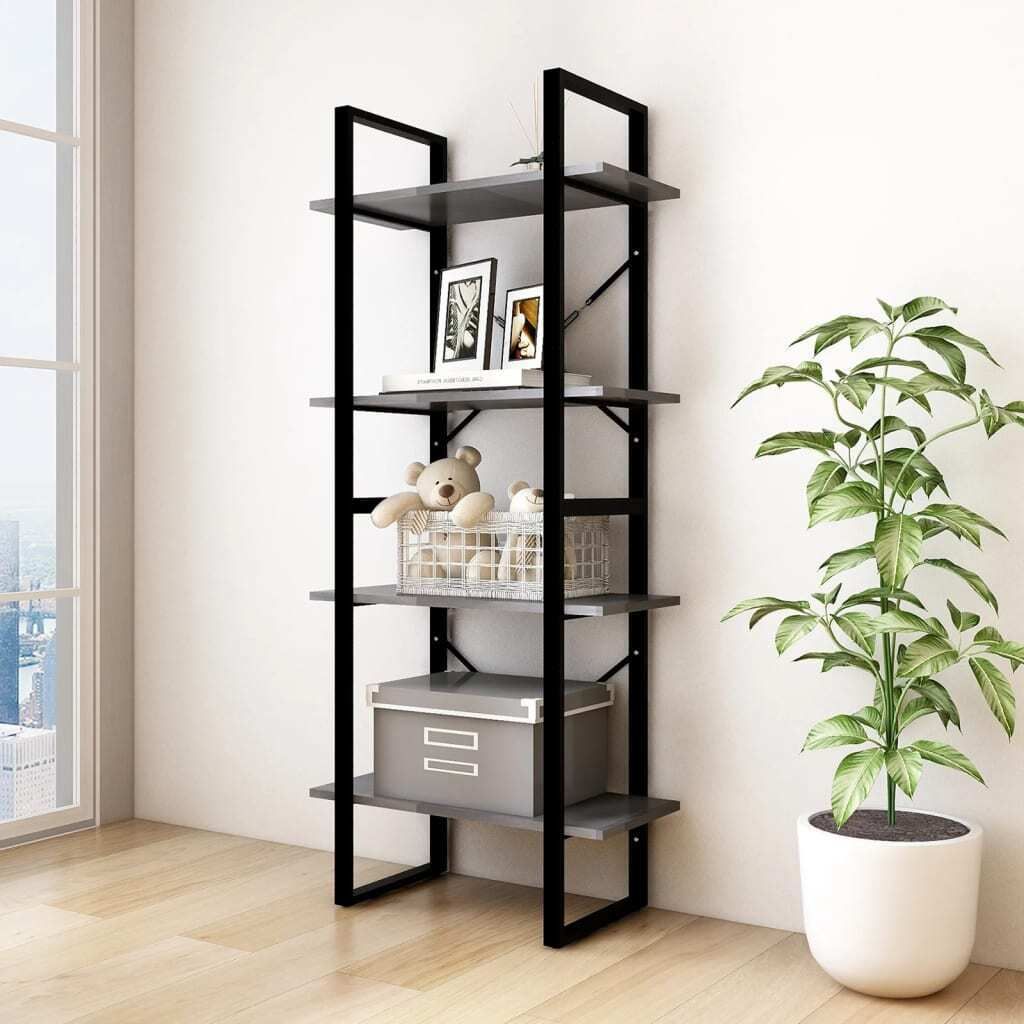 The Living Store Bücherregal 4 Fächer Grau 60x30x140 cm Kiefer Massivholz