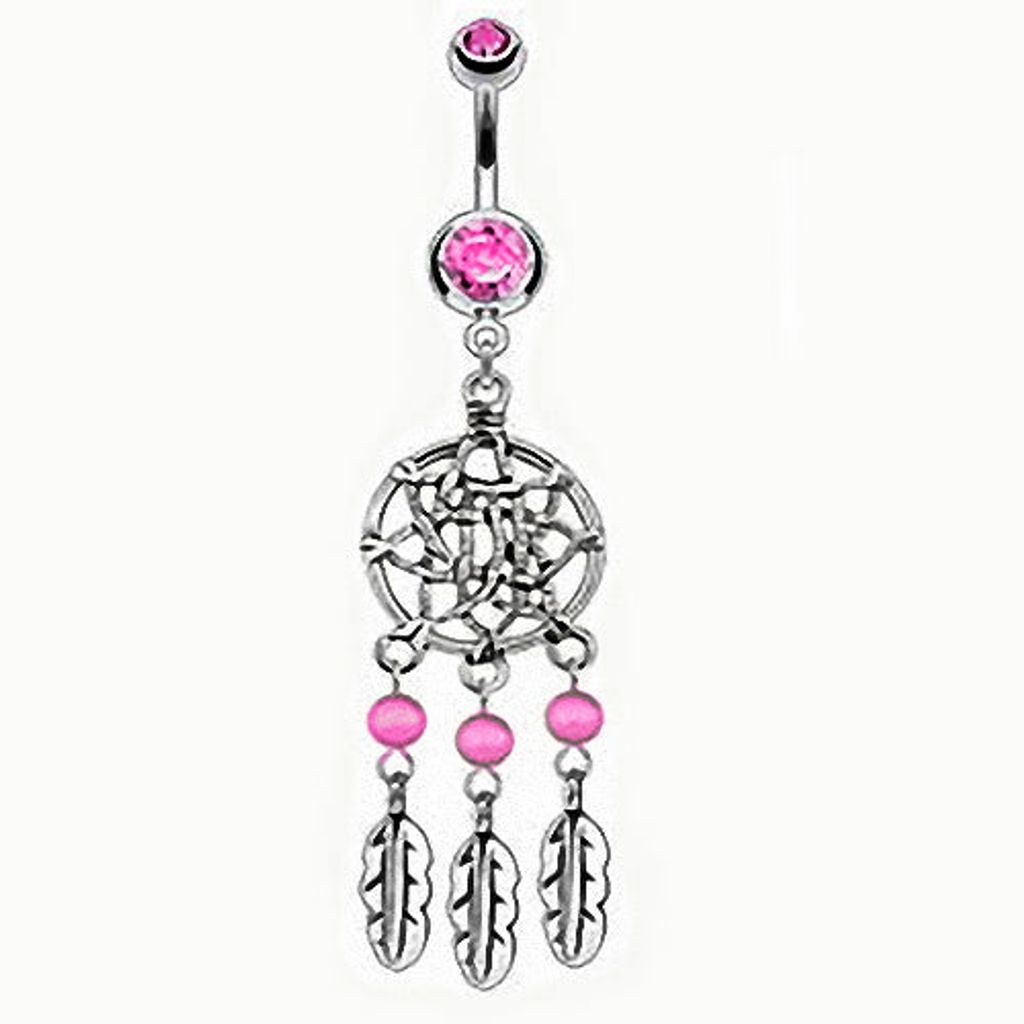 Taffstyle Bauchnabelpiercing Bauchnabelpiercing Schmuck Stecker Dreamcatcher Tribal Traumfänger Anhänger, Pink