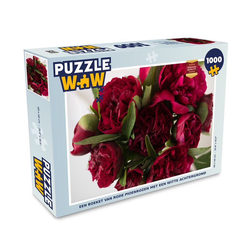MuchoWow Puzzle 1000 Teile Ein Strauß roter Pfingstrosen mit weißem Hintergrund - Erwachsene - Rätsel