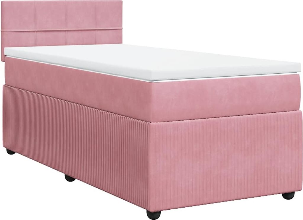 vidaXL Boxspringbett mit Matratze Rosa 100x200 cm Samt