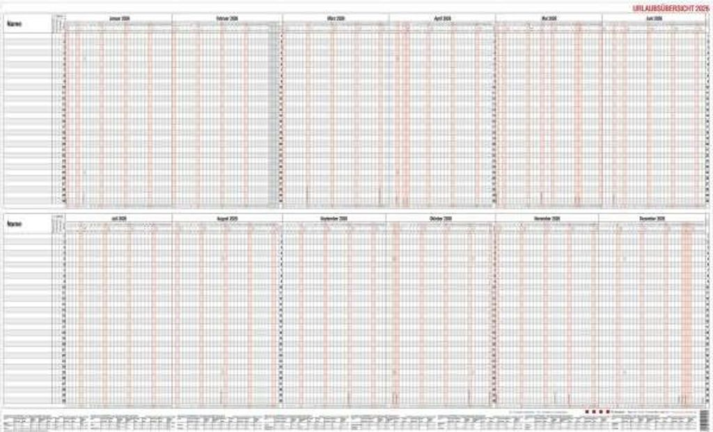 Urlaubsplaner Maxi 98,5x60cm für 30 Mitarbeiter im Versandrohr 2026