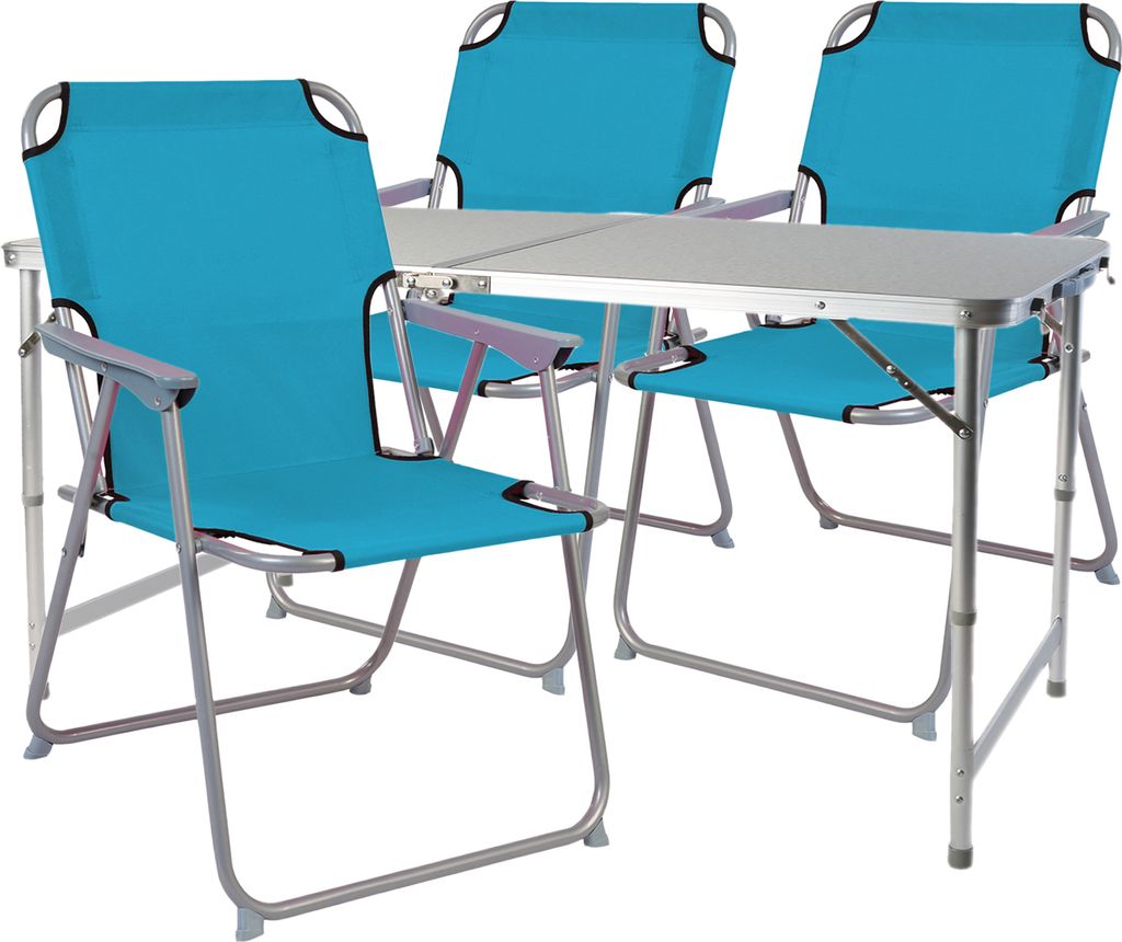 4-teiliges Campingmöbel Set Alu 120x60x58/70cm Petrol