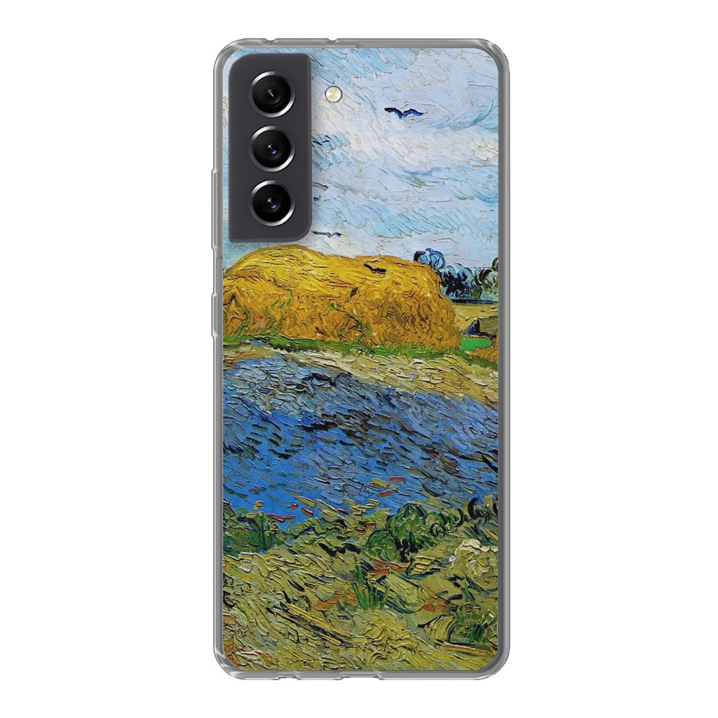 MuchoWow Handyhülle Schutzhülle Hülle für Samsung Galaxy S21 FE Heuballen unter einem regnerischen Himmel - Vincent van Gogh Silikon Softcase...