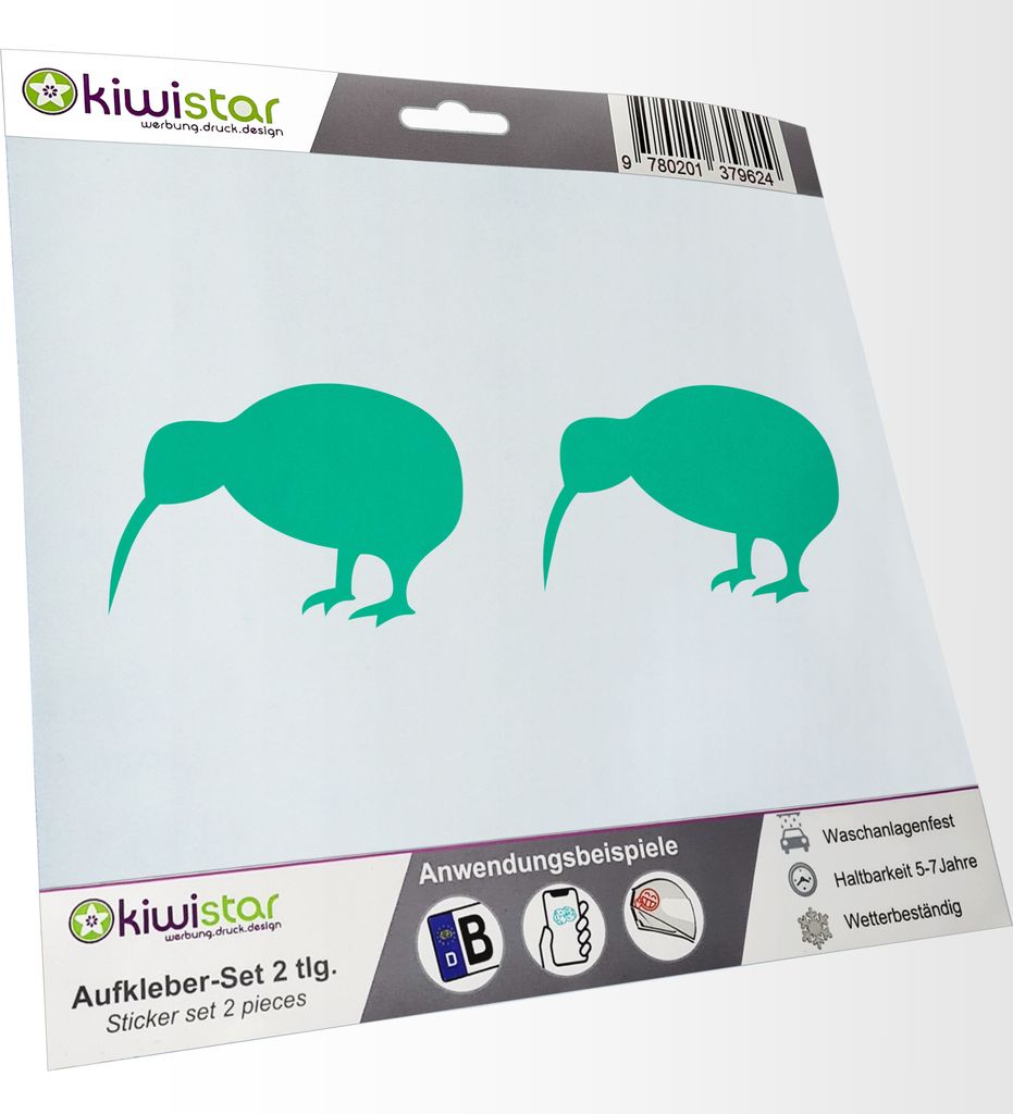 Kiwistar - 2x Kennzeichenaufkleber - tuerkis - 21 mm Kiwi - Neuseeland - Autoaufkleber - Aufkleber für Auto, Laptop, Fahrrad, LKW, Motorrad Mehrfa...