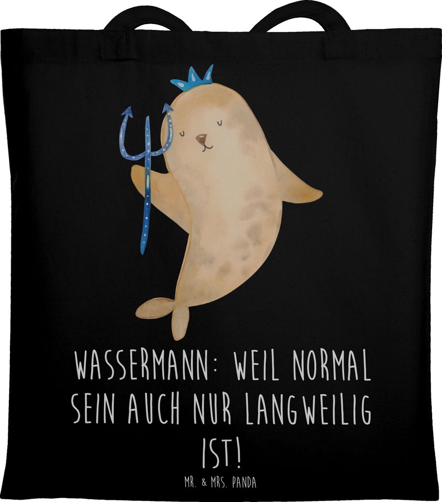 Mr. & Mrs. Panda Shopping Tasche Wassermann Unikat - Schwarz - Geschenk, Einzigartigkeit, Kreativität, Unterschiedlichkeit, Jutetasche, Laptoptasc...