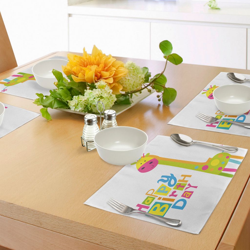 ABAKUHAUS Kindergeburtstag Platzmatten, Kinder Kindergarten Stil Party grüne Farbe Giraffe mit Punkten Artwork Print, Tiscjdeco aus Farbfesten Sto...