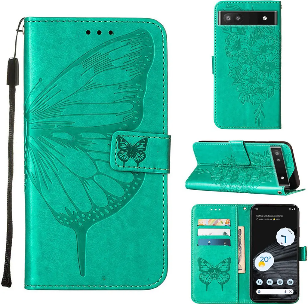 Cover Google Pixel 7 Antiurto: Pelle, Portafoglio e Stand (Verde)