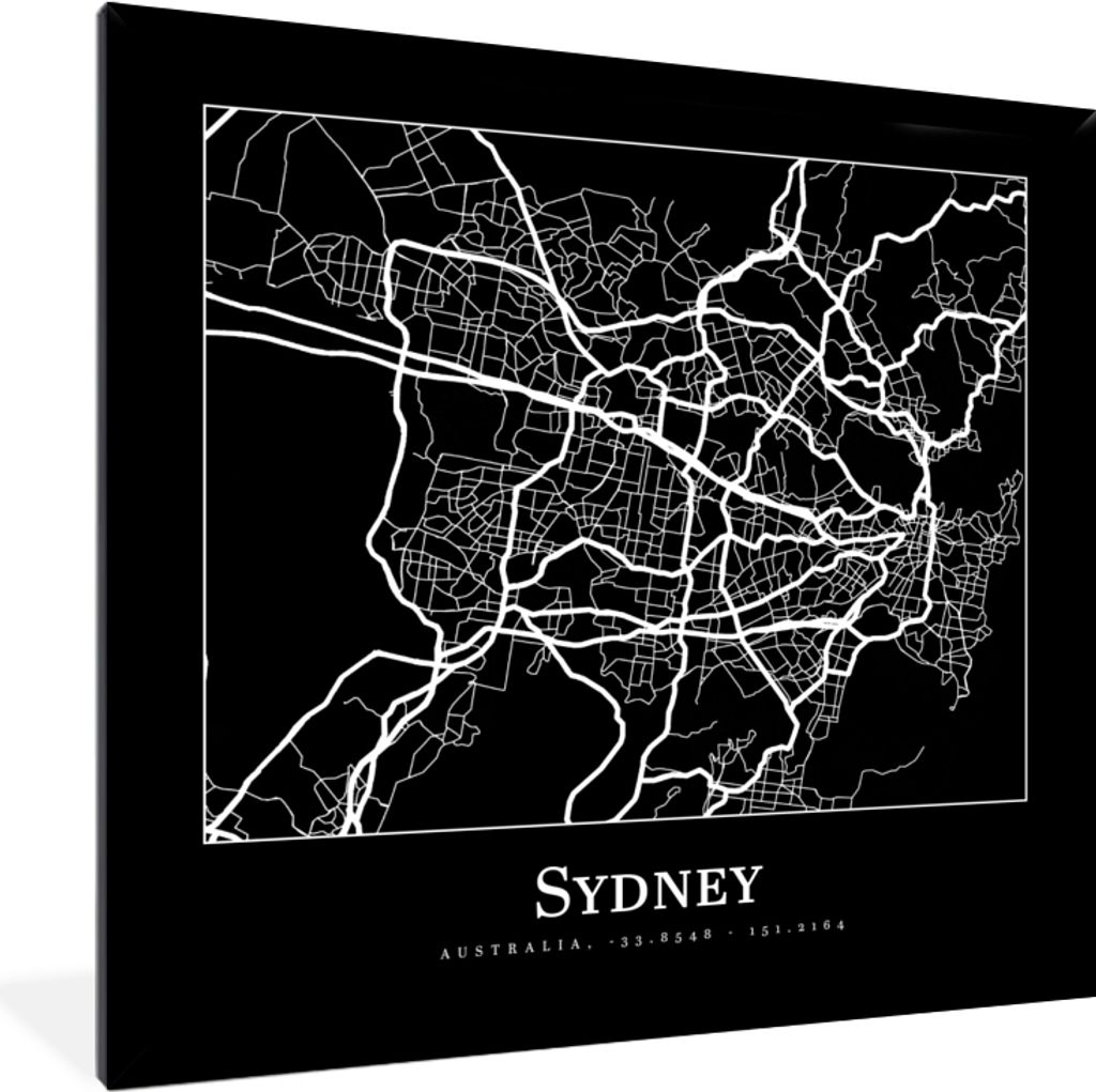 MuchoWow Gerahmtes Poster Karte - Sydney - Stadtplan 40x40 cm - Poster mit Schwarzem Bilderrahmen Wandposter Rahmen Foto Bilder - Mit Rahmen - Wa...