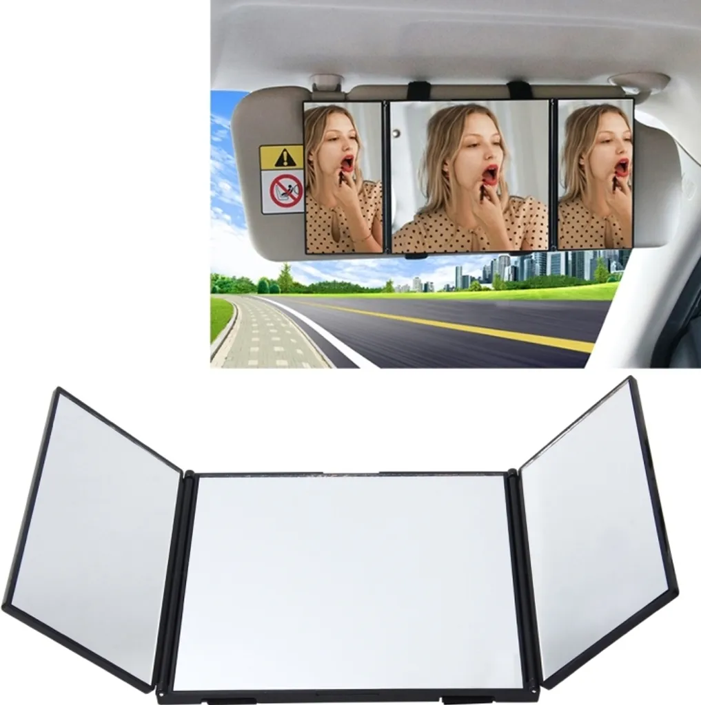 Specchio Trucco Auto SHUNWEI Triplo Pieghevole: Accessorio Visiera Universale
