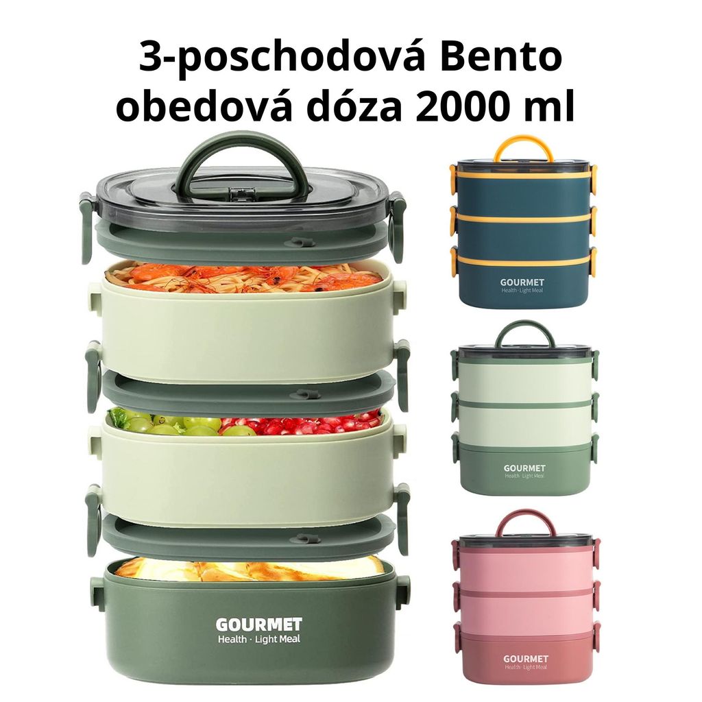 3-poschodová Bento obedová dóza 2000 ml – nepriepustná a Obrázok produktu 