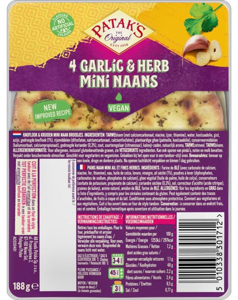 Patak's Mini Naan Czosnek i Kolendra 188g - Miękkie, Zdjęcie produktu 
