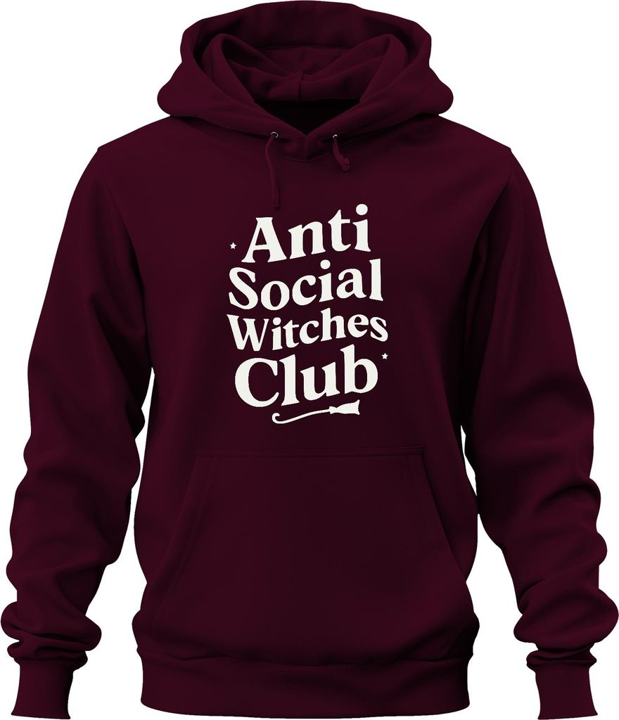 Anti Social Witches Club Hexenclub Besen Magie Vintage Gothic Uni Hoodie Kapuzenpullover, Burgundy, 3XL