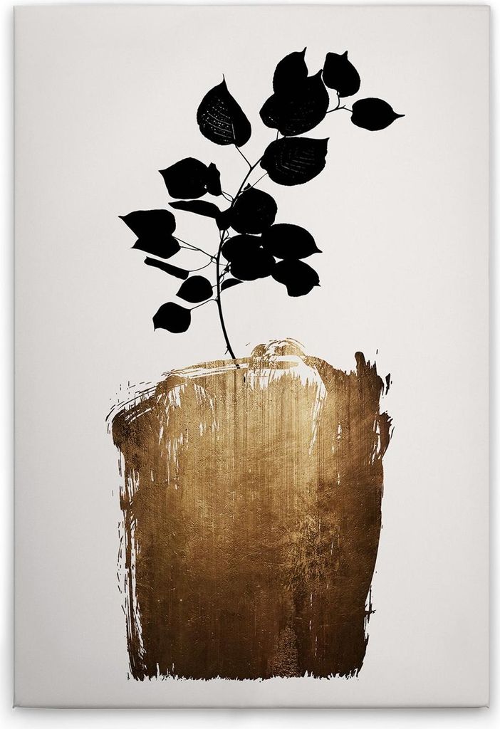 TADESSI Leinwandbild Blätter Schwarz Gold - Wandbild 30 x 45 cm - Kunstdruck auf Leinwand in Creme Gold - M1-No.50707