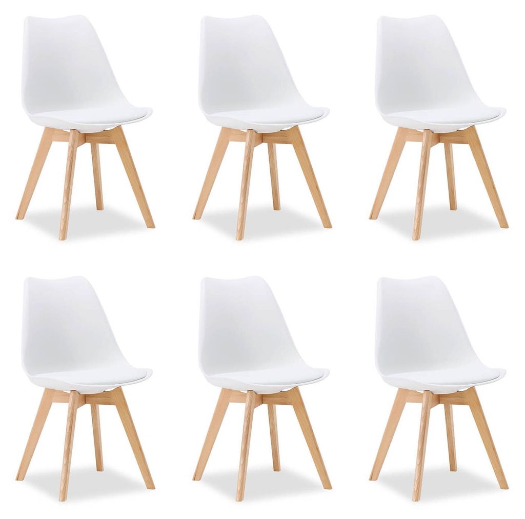 Küchenstuhl 6er Set Weiß Schalenstuhl Kunststoff Holzbeine Produktbild 