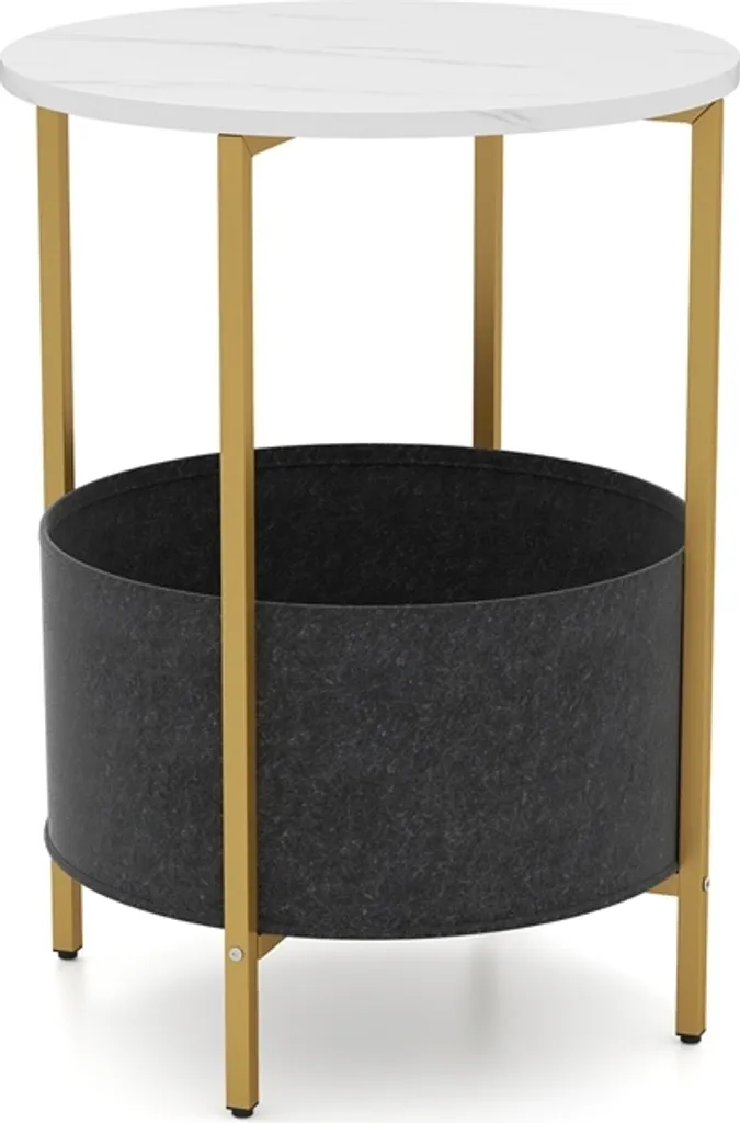 Table de chevet moderne avec panier de rangement souple et plateau blanc