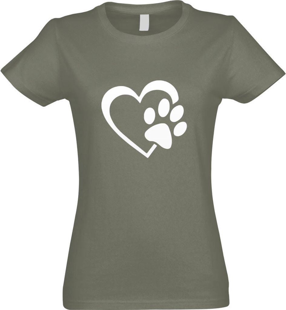 Kiwistar - T-Shirt tailliert - Damen - Olive - Herz für Tiere - mit Motiv Bedruckt - Funshirt Design - Sport - Freizeit - Damen - M