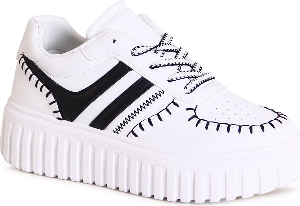 topschuhe24 3133 Damen Plateau Sneaker Skater Turnschuhe , Farbe:Weiß, Größe:39 EU