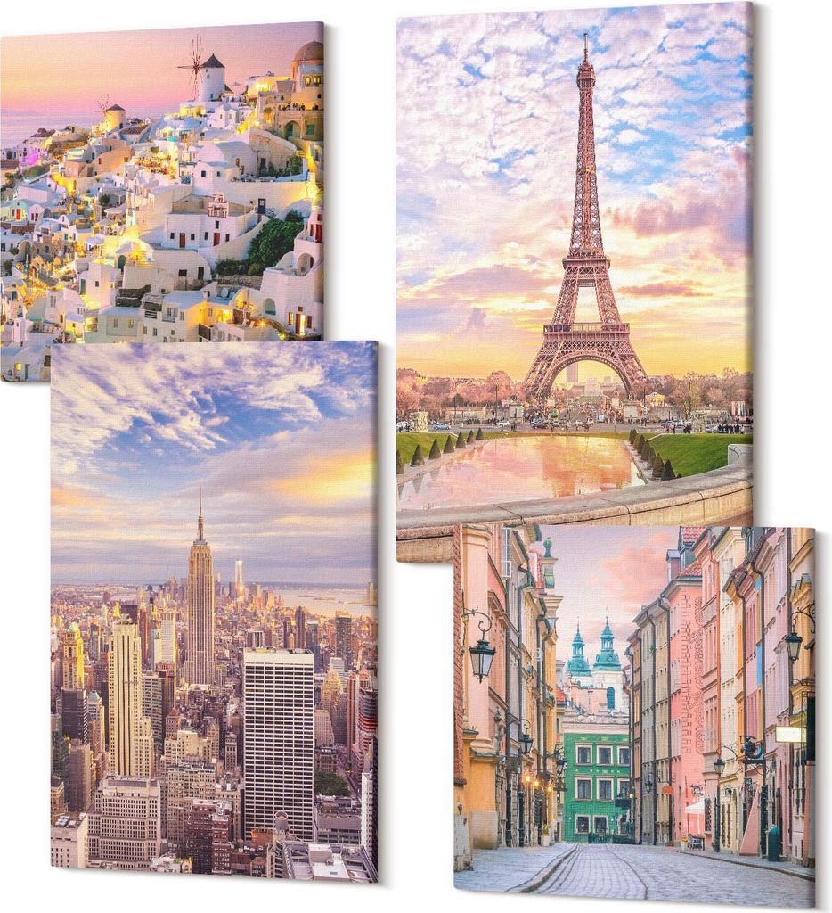 Wandbilder Leinwand 4-teilig – – Polycanvas Kunstdruck – Moderne Bilder für Wohnzimmer & Schlafzimmer – Aufhängefertig – 2x 40x40 cm + ...