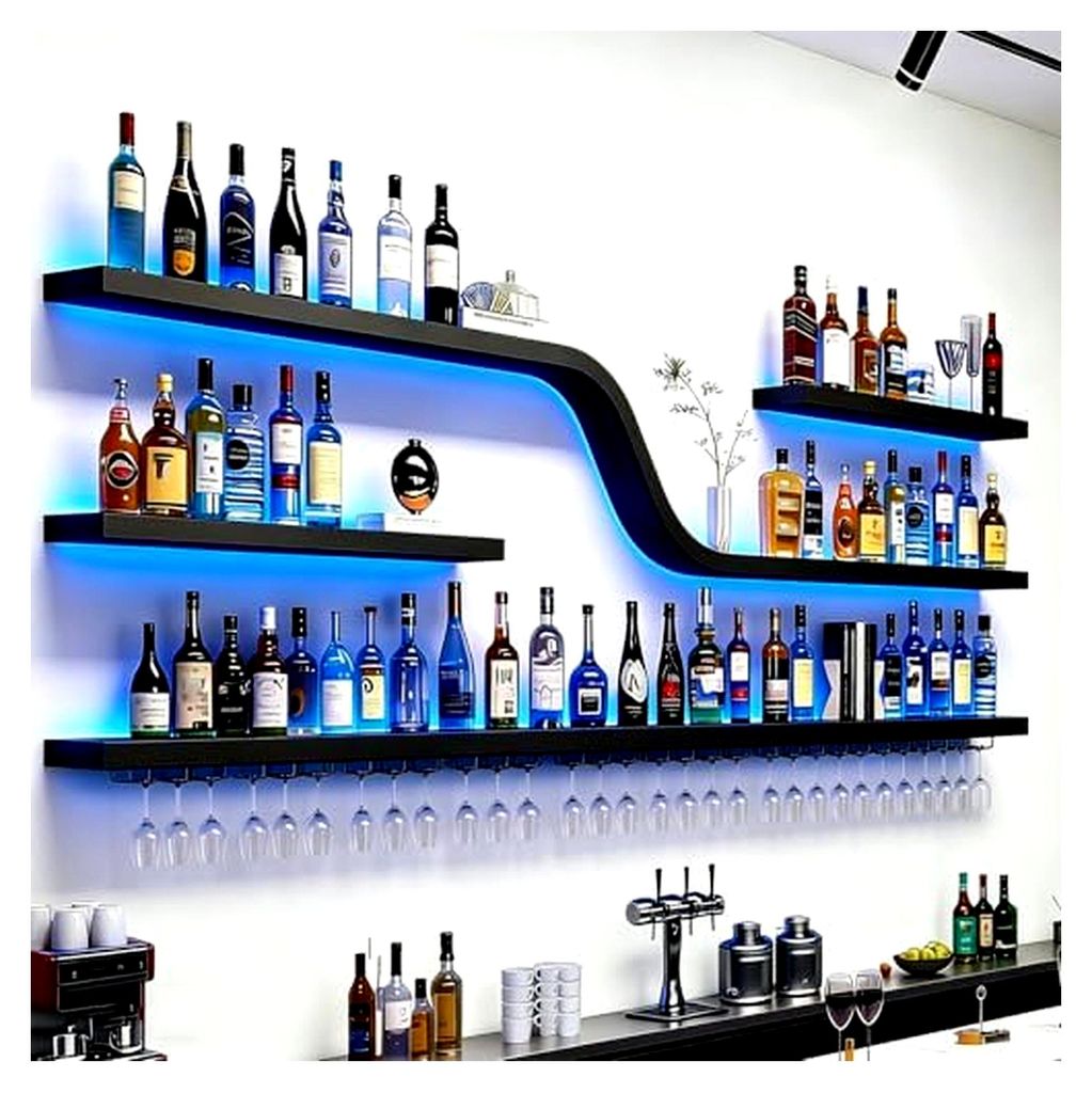 Weinregal zur Wandmontage mit Glashalter, 4 Ebenen, Produktbild 