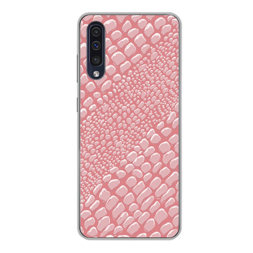 MuchoWow Handyhülle Schutzhülle Hülle für Samsung Galaxy A50 Krokodilleder - Tierprint - Rosa Silikon Softcase Handy Hülle - Mobiltelefonhülle