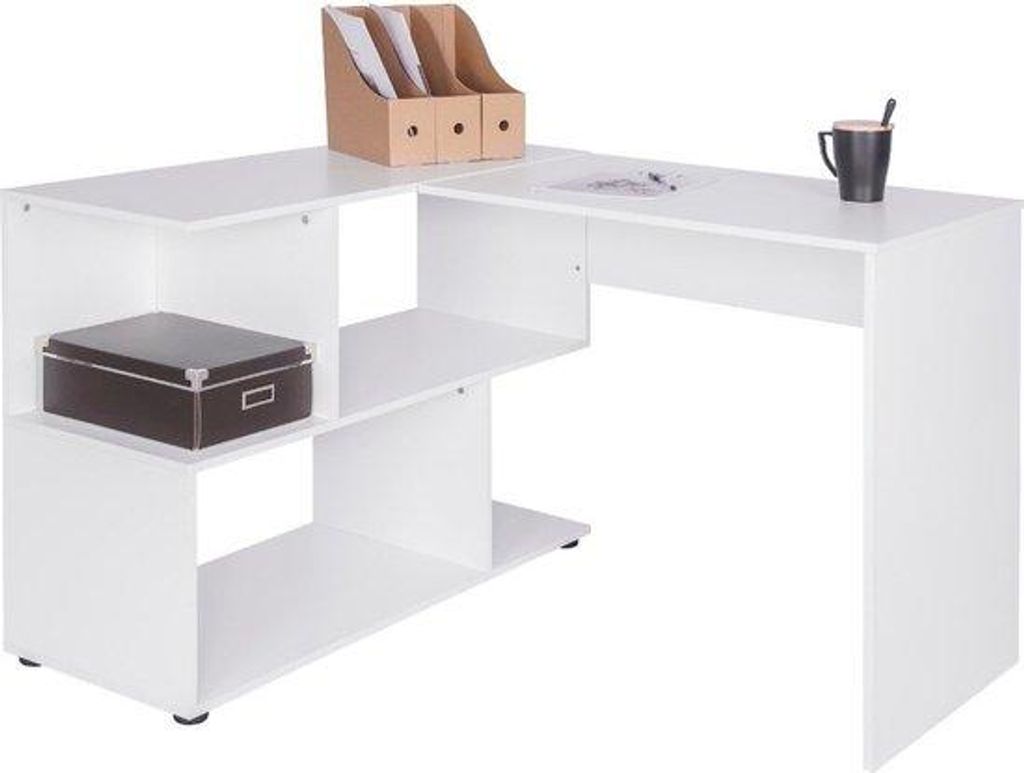 Weißes Holzbüro mit Aufbewahrung, Ecke, Tisch, Kinder