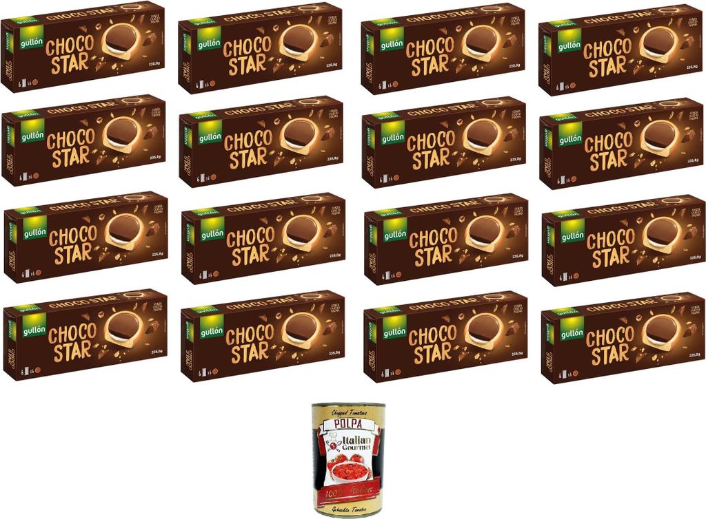 Gullon Choco Star Keks gefüllt mit Sahne und überzogen mit Milchschokolade 16x 235,8gr + Italian Gourmet polpa 400g