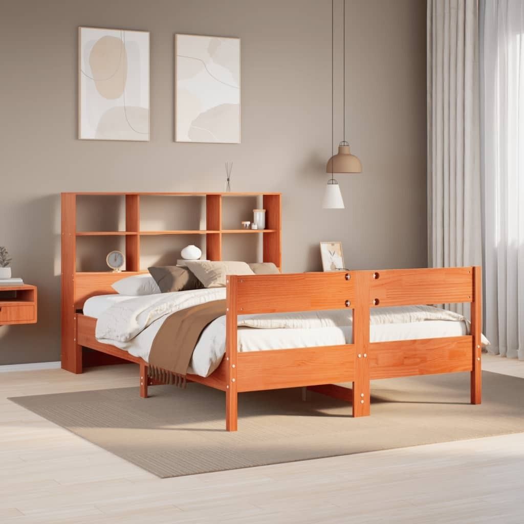 "Rabatt" Massivholzbett Schlafzimmer - Bettgestell moderne - mit Regal ohne Matratze - Wachsbraun 120x200 cm - Klassische Betten CC11729