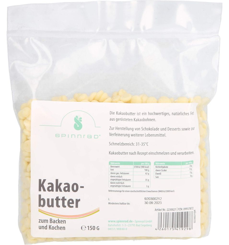 SPINNRAD Kakaobutter zum Kochen und Backen, 150 g Beutel Produktbild 