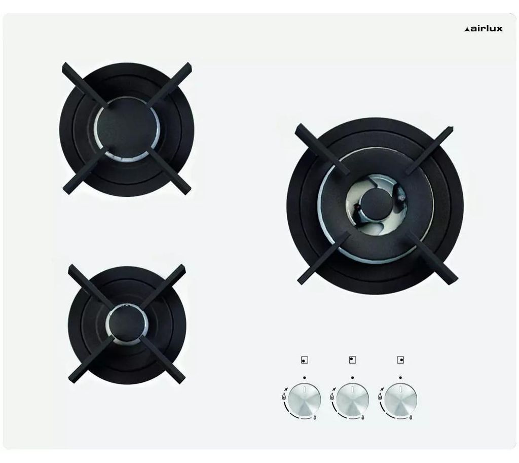 Table verre gaz 3 feux 60cm - Airlux - AV635HWH - Image du produit 