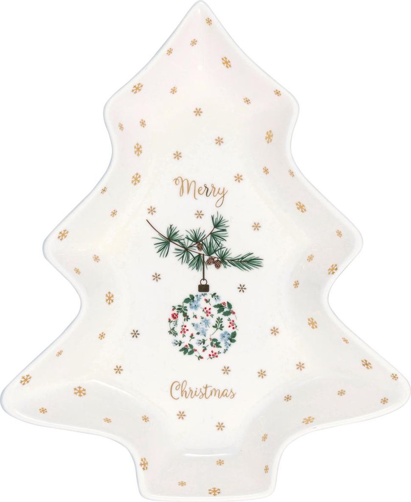 Greengate Teller JOELLE Tannenbaum Form mit MERRY CHRISTMAS Produktbild 