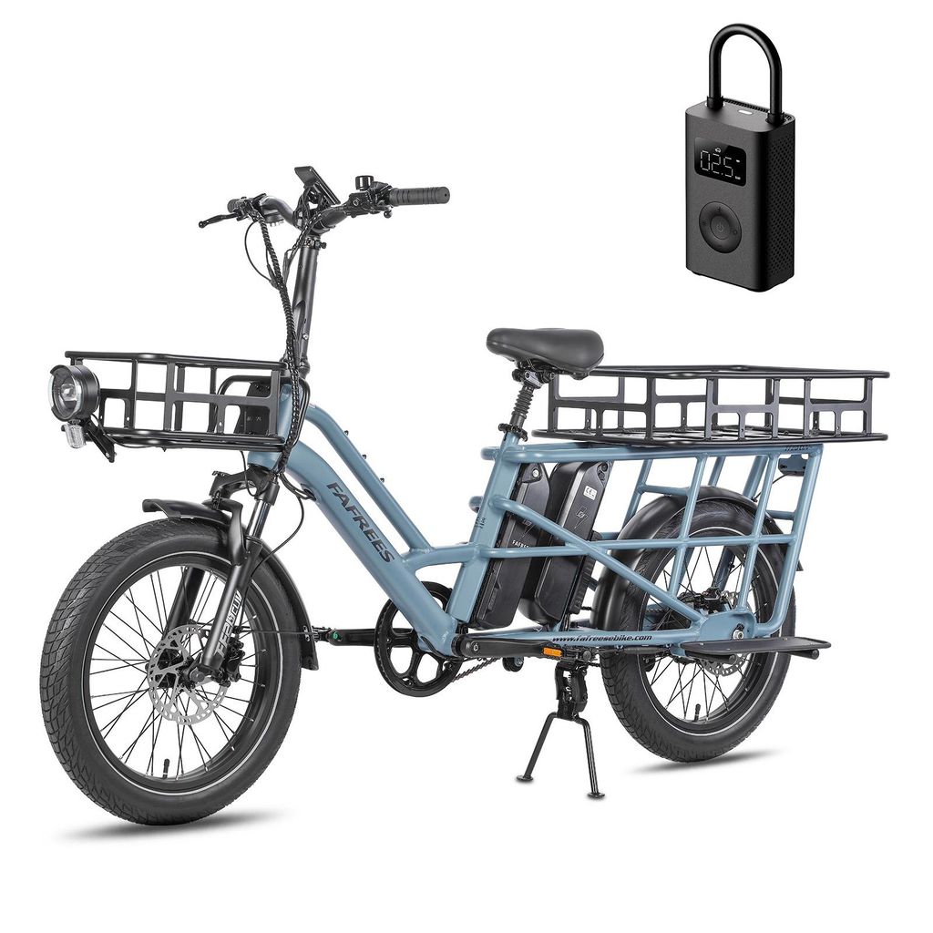 FAFREES FF20 CUV Familien-Longtail E-Cargo-Bike – Modulares E-Bike mit Dual-Akku & 200 kg Traglast +Mijia Luftpumpe +Frontkorb+Kindersitze+Gepäc...