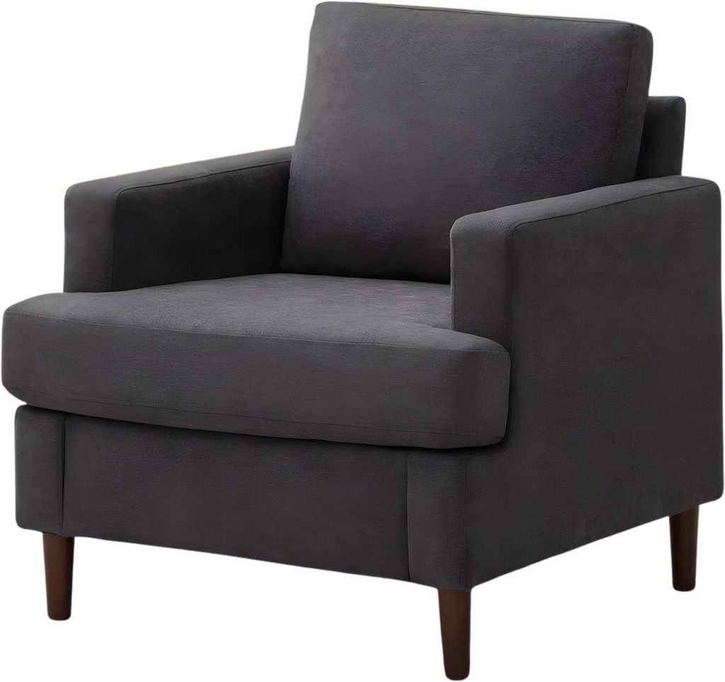 Lounge Fauteuil – Gestoffener Sessel mit Holzbeinen – Moderner Relaxsessel in Dunkelgrau – Komfortabler Wohnzimmersessel