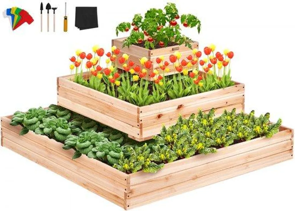 Carré potager surélevé en bois naturel pour herbes et légumes frais