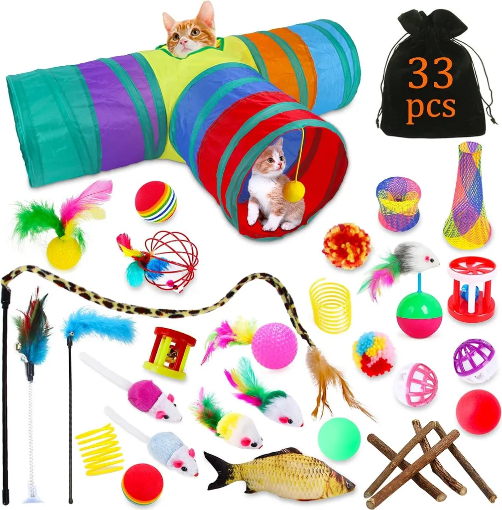 Jouets muraux chats 33 pièces - Système interactif avec tunnels et plumes