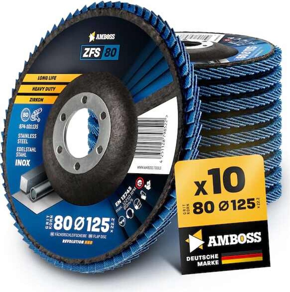 10x Amboss Fächerschleifscheibe K80. 125mm