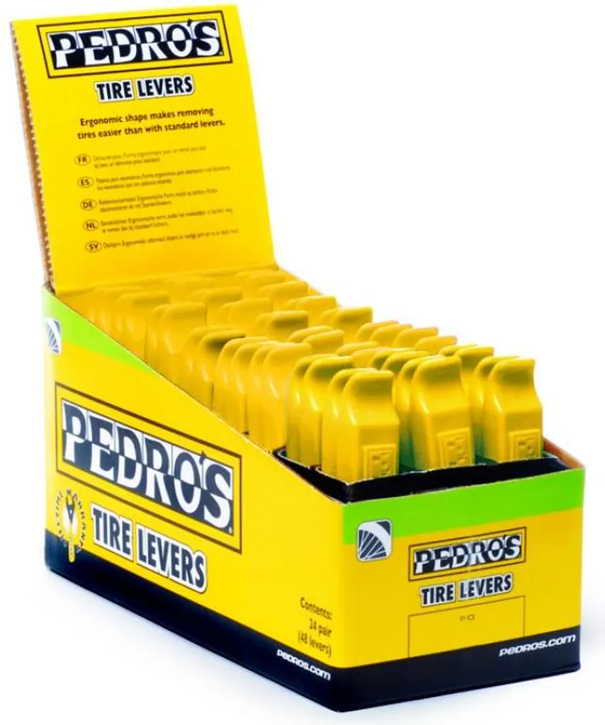 Pedros Tire-Lève Jaune Présentoir 24 pcs pour Entretien Vélo Professionnel