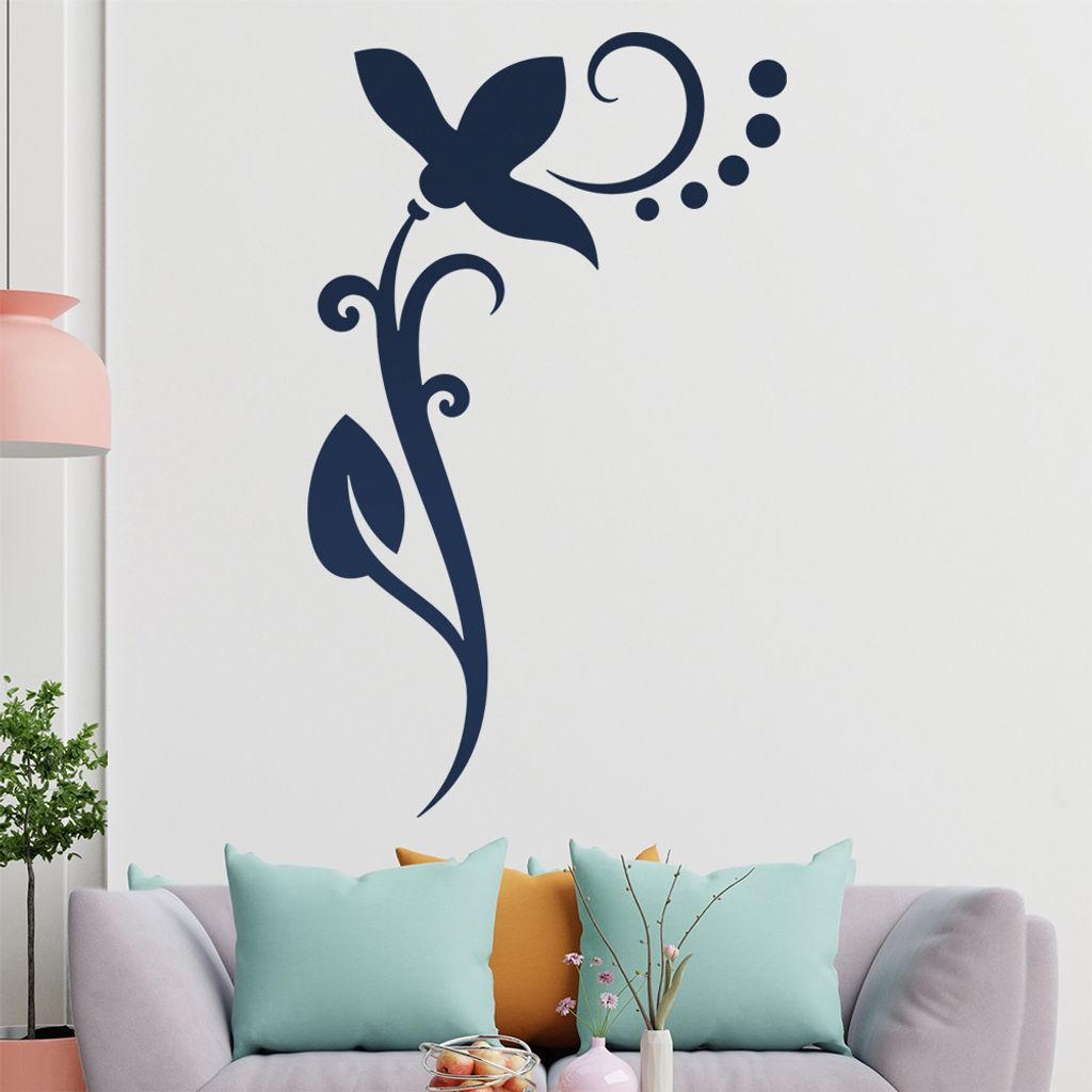 Blume - Linien Punkte Wandtattoo in 6 Größen - Wandaufkleber Wall Sticker - Dekoration, Küche, Wohnzimmer, Schlafzimmer, Badezimmer