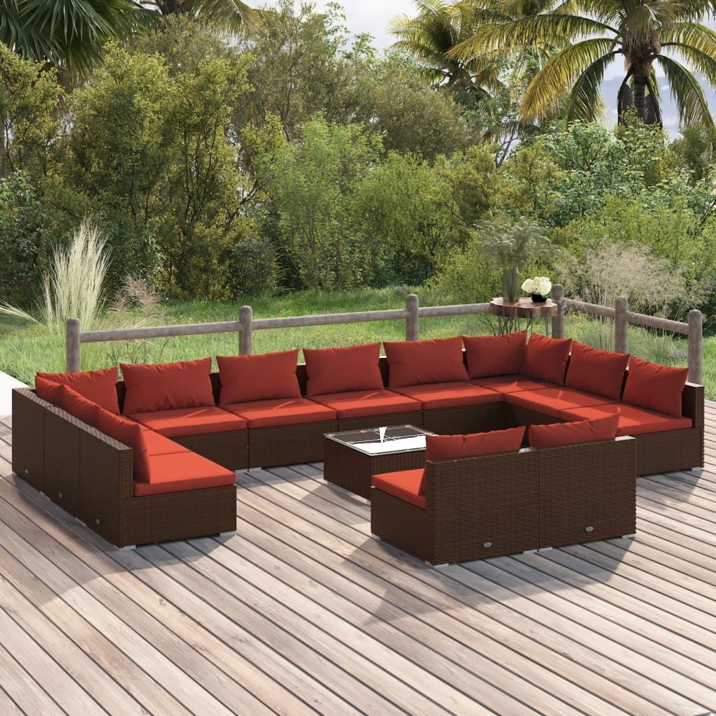 Stabli Möbel 13-tlg. Garten-Lounge-Set mit Kissen Braun Poly Rattan CC2470269