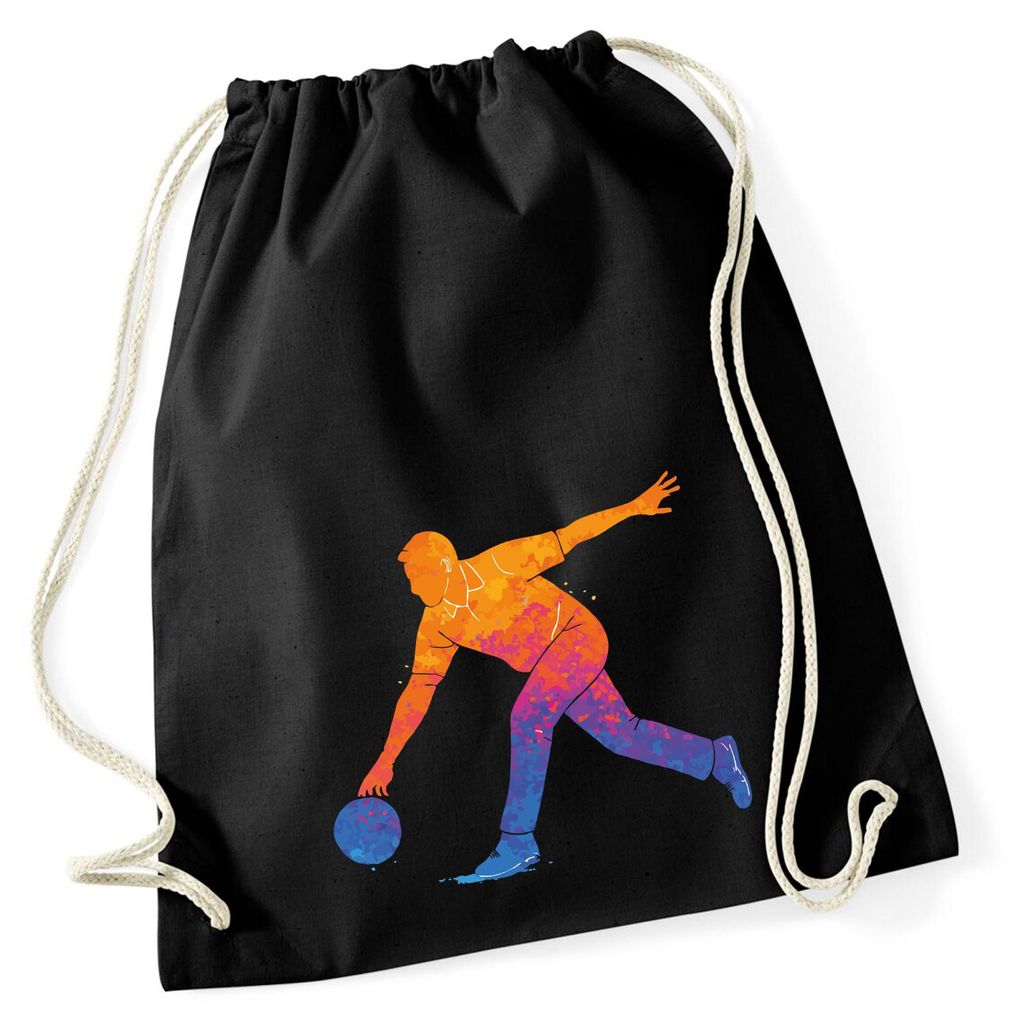 Huuraa Turnbeutel Bowling bunte Silhouette 12 Liter Black Baumwolle Rucksack Geschenkidee
