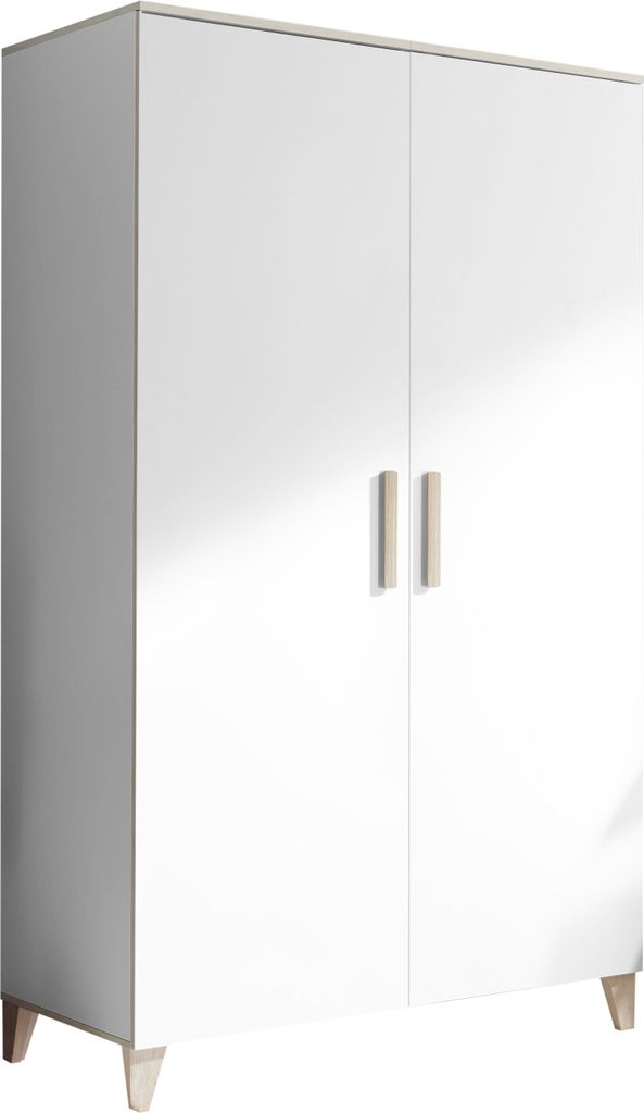 Kleiderschrank PALERMO 2-türig Weiß mit Absetzungen in Aurum, inkl. Böden und Kleiderstange